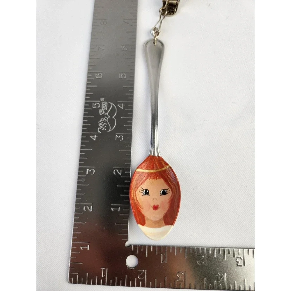 Hand Painted Teaspoon Decorative Metal Spoon Angel Redhead w/clip Artisan Decor